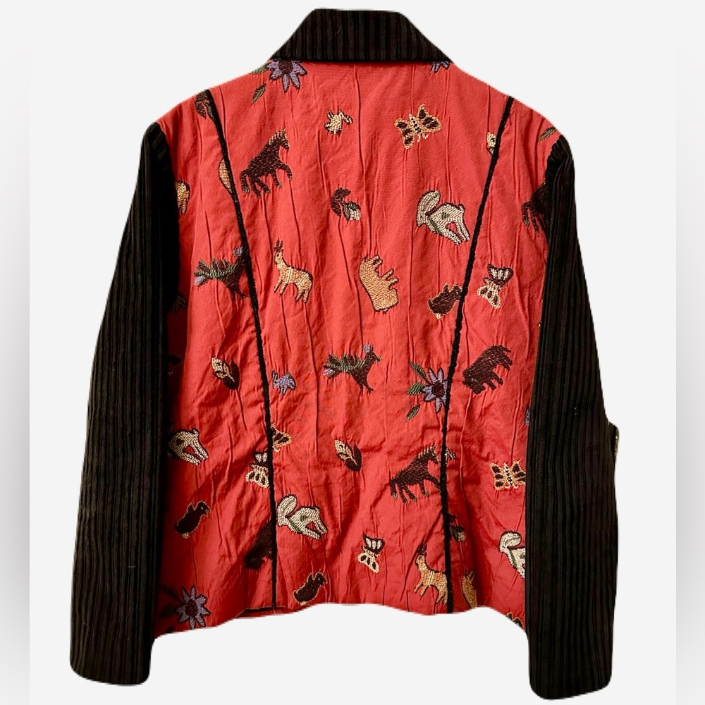 Unique Vintage Womens Small Southwest Desert Animal Blazer Brick Red & Corduroy - Picture 7 of 9